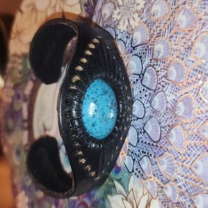 Genuine Leather Cuff w Turquoise Stone
